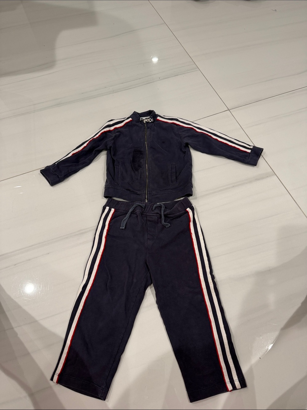 D&G Navy Kids Sweatpants & Jacket with Red and White Stripes